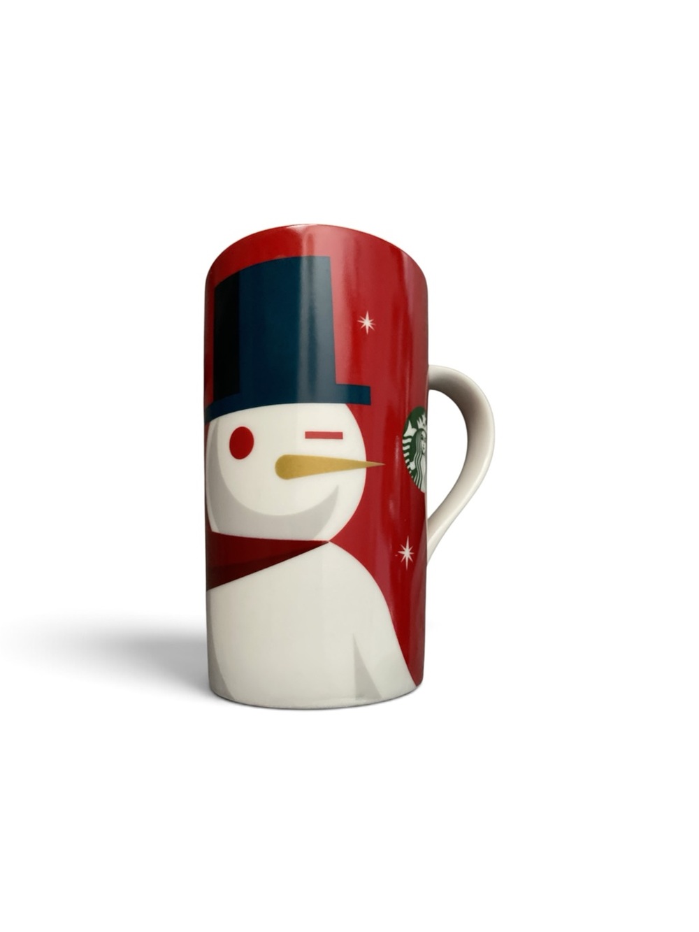 Starbucks Red Snowman Tall Ceramic Mug with Black Hat